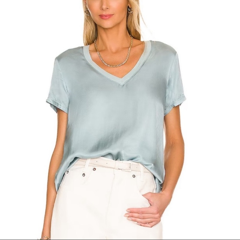 Nation LTD Sateen June V Neck Tee Like New Dusty Blue